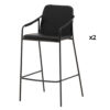 lot de 2 fauteuils de bar moderne avec accoudoirs et repose-pieds simili cuir noir et métal noir