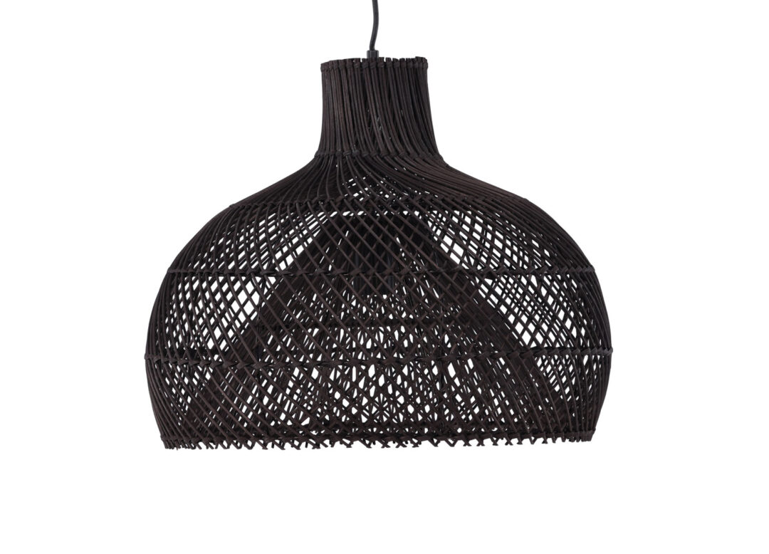 suspension luminaire en rotin noir et métal noir 45 cm