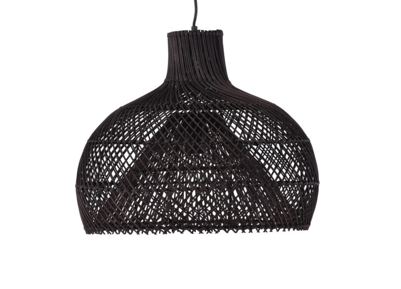 suspension luminaire en rotin noir et métal noir 45 cm