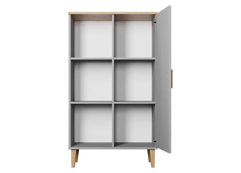 armoire bibliothèque grise et bois style scandinave