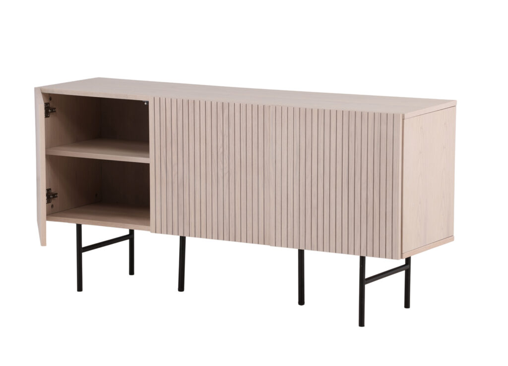 Meuble TV Bas WFL GROUP Arysa 150 Cm - Façades Rainurées Noyer, Pieds Métal 15 Cm, Gestion Câbles, Design Scandinave - 4