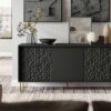 buffet tendance 3 portes 155 cm structure et façades noires et pieds en métal doré