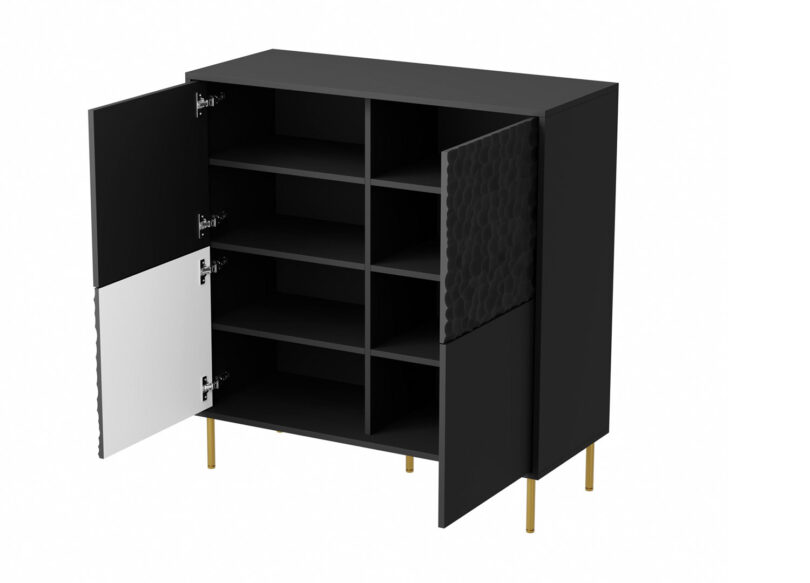 commode 2 portes avec 8 compartiments avec des pieds en métal doré