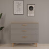 petite commode 100 cm 3 tiroirs gris et pieds en bois massif