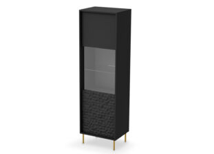 vitrine haute 185 cm noire et pieds en métal doré