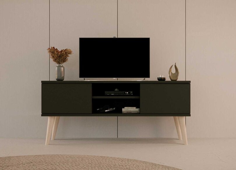 banc tv noir pas cher 120 cm style scandinave