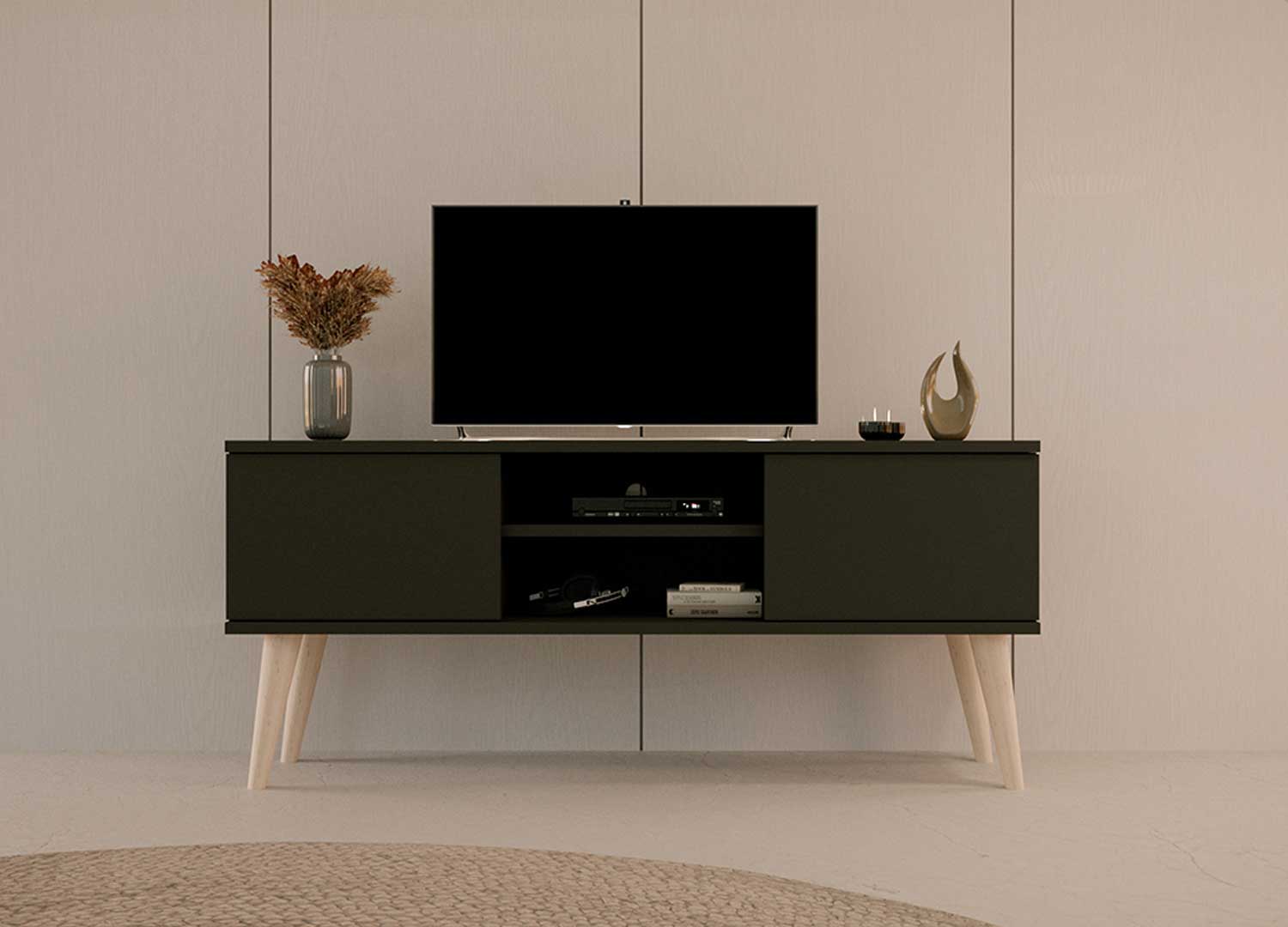 banc tv noir pas cher 120 cm style scandinave