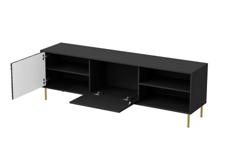 meuble télé noir avec rangement et pieds dorés