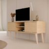 meuble tv 120 cm pas cher style scandinave avec 2 portes et 2 niches ouvertes