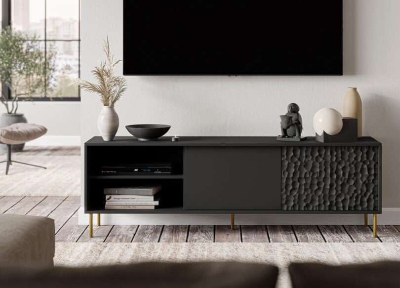 banc tv moderne pas cher noir et doré 180 cm