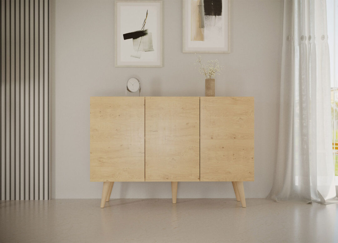 buffet pas cher scandinave 120 cm avec 3 portes