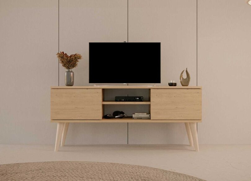 meuble tv 120 cm style scandinave aspect chêne artisan