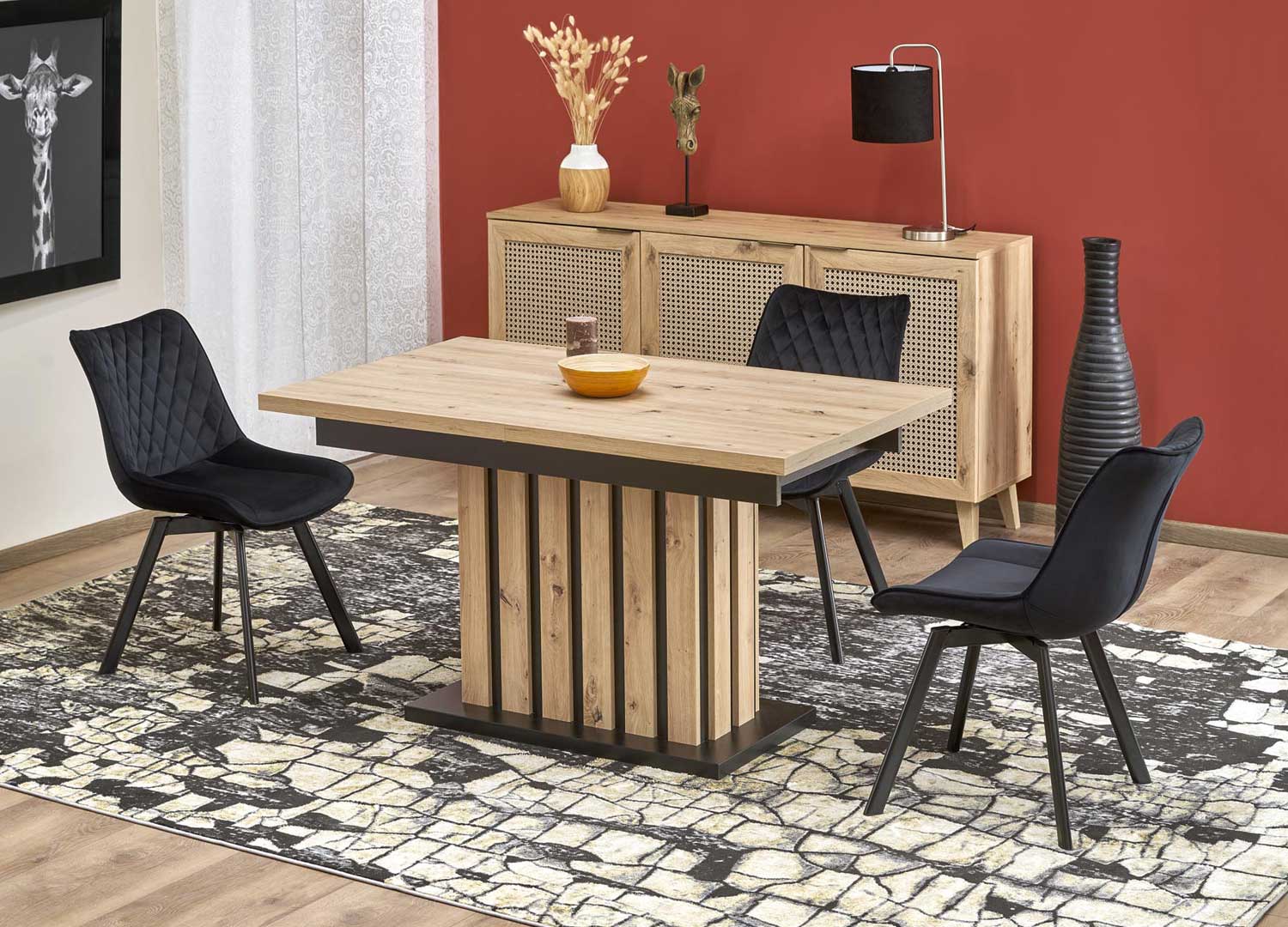 EGUR - Table Repas Carrée 130cm Pieds Métal et Plateau Bois