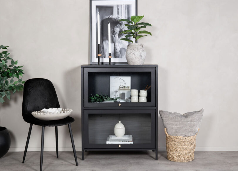 commode 80 cm 2 portes vitrées métal noir industriel