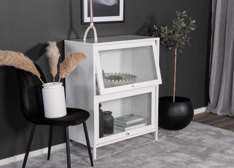 commode 80 cm 2 portes vitrées métal blanc industriel