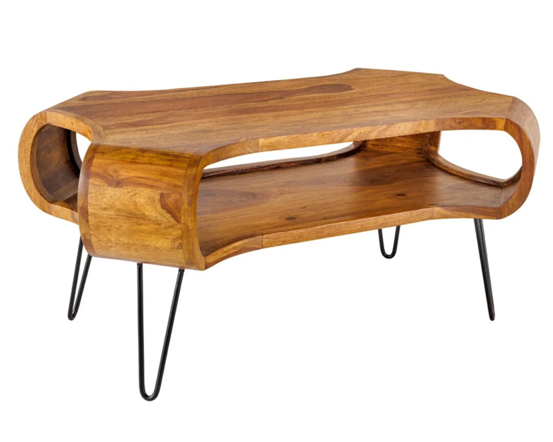 table de salon 100 cm forme arrondis style rétro en bois de sesham