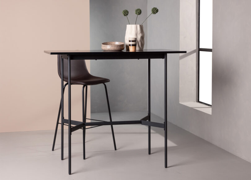 table haute moderne 120 cm plateau rectangulaire aspect bois noir
