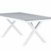 table de repas de jardin en polywood gris et pieds en alu blanc