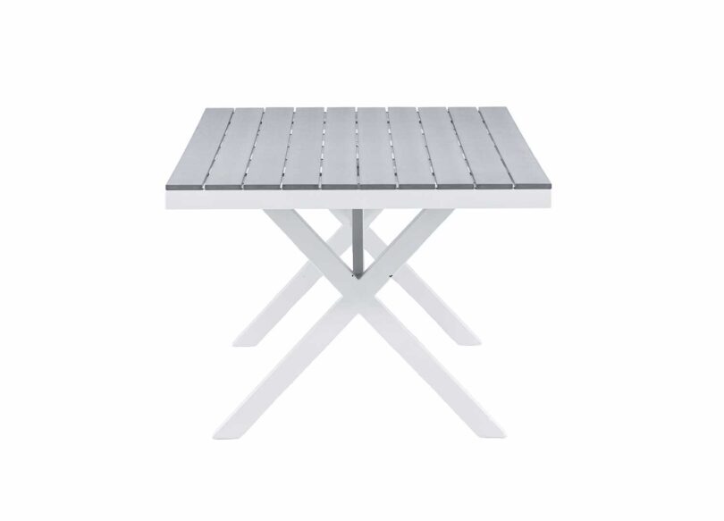 table de repas d exterieur grise et blanche