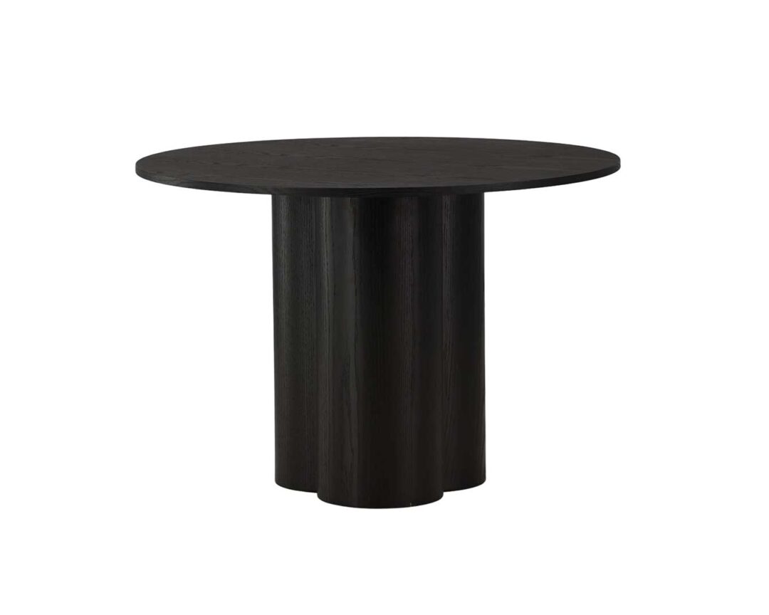 table de repas ronde pieds cylindrique aspect bois noir 110 cm