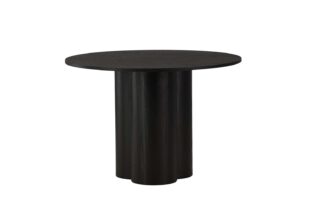 table de repas ronde pieds cylindrique aspect bois noir 110 cm