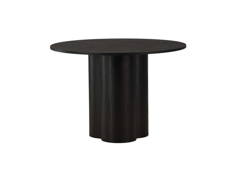 table de repas ronde pieds cylindrique aspect bois noir 110 cm