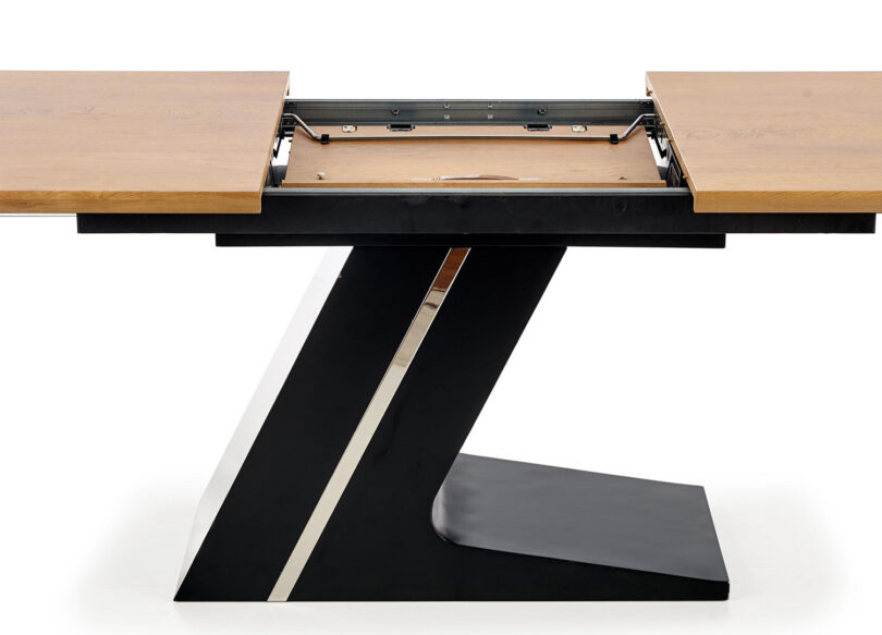 table à manger extensible 160-220 cm aspect chêne et pieds en métal noir