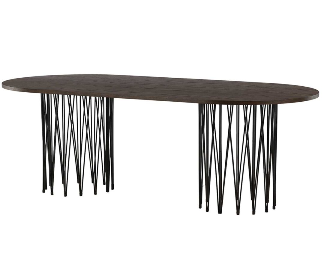grande table de repas ovale bois foncé et métal noir