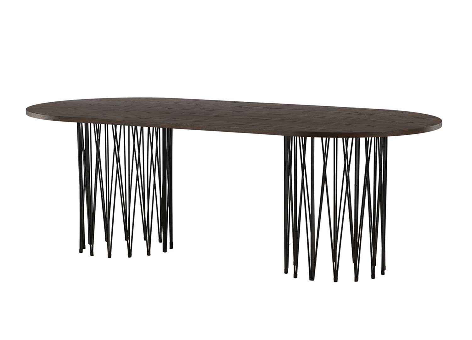 grande table de repas ovale bois foncé et métal noir