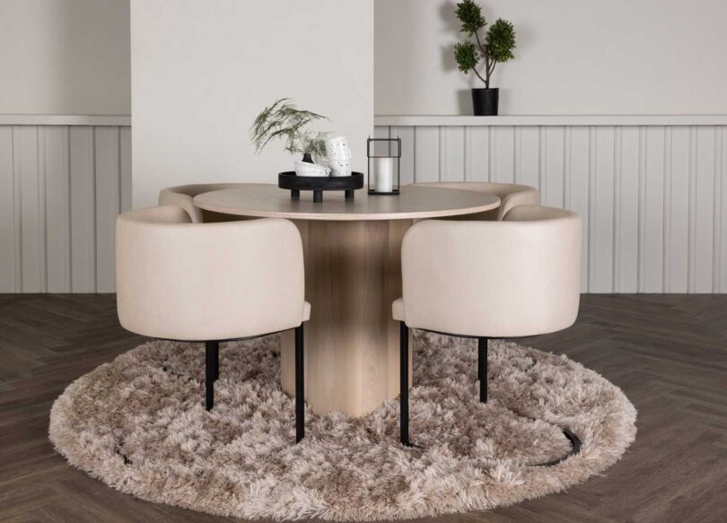 table de repas ronde aspect chene 110 cm
