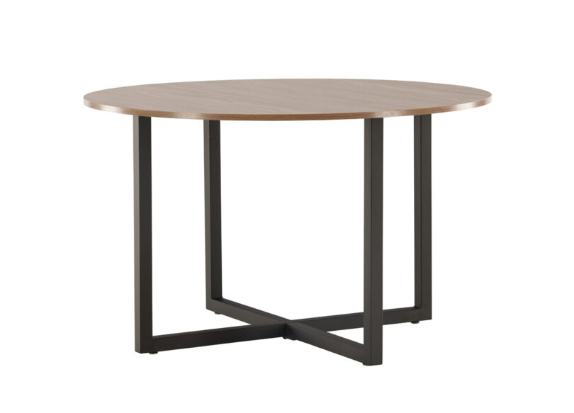 table de repas ronde pas cher 120 cm aspect bois et pieds métal noir