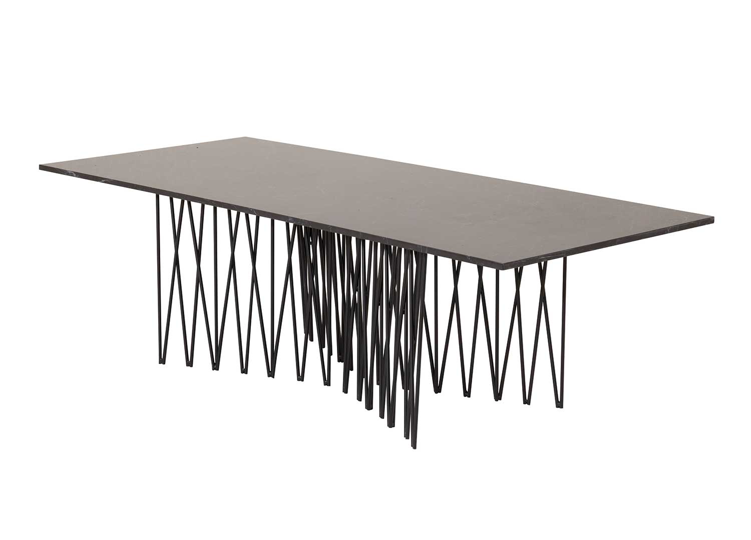 table basse rectangulaire avec un plateau imitation marbre et un pieds design noir
