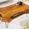 table basse rétro en bois massif et métal noir pas cher