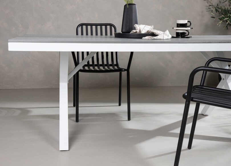 table de repas de jardin 200 cm gris et blanc