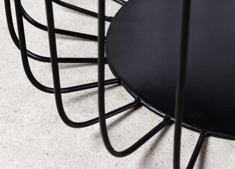 zoom sur le panier en métal noir style industriel