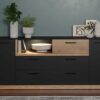 Meuble buffet bois et gris anthracite avec LED optionnelle