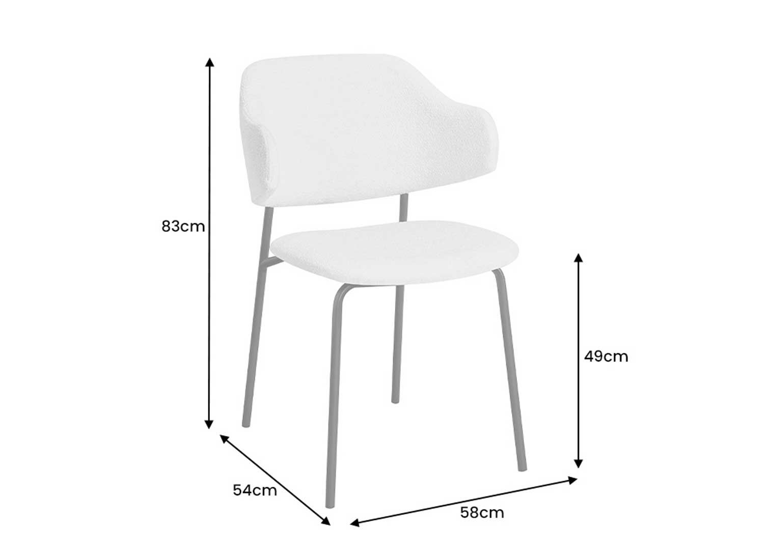 Dimensions de la chaise de séjour en tissu bouclé