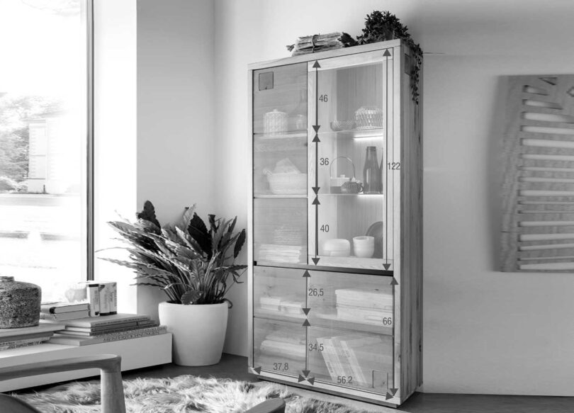 Dimensions de la vitrine en bois massif de hêtre