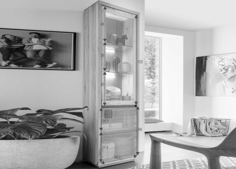 Dimensions de la vitrine haute 1 porte