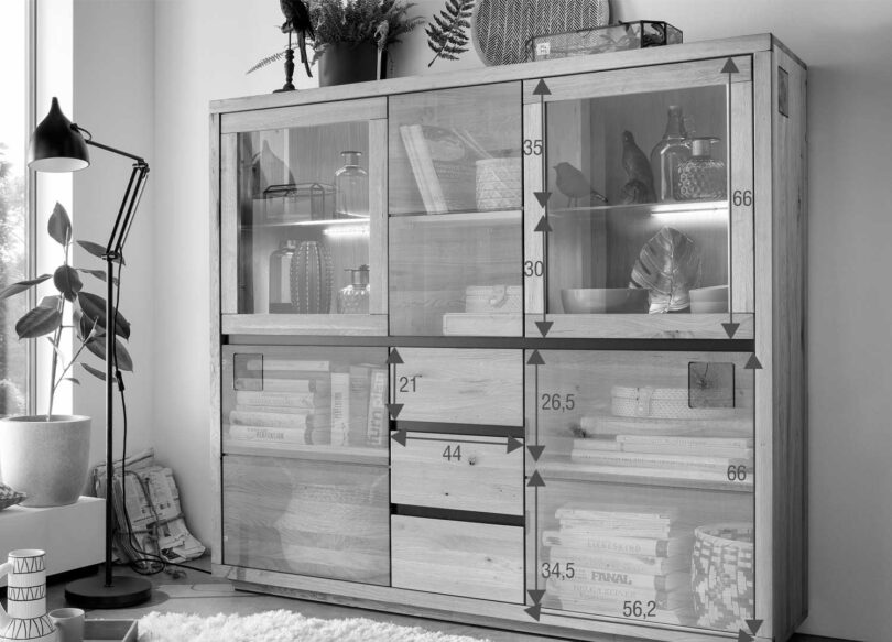 Dimensions de la vitrine de séjour en bois