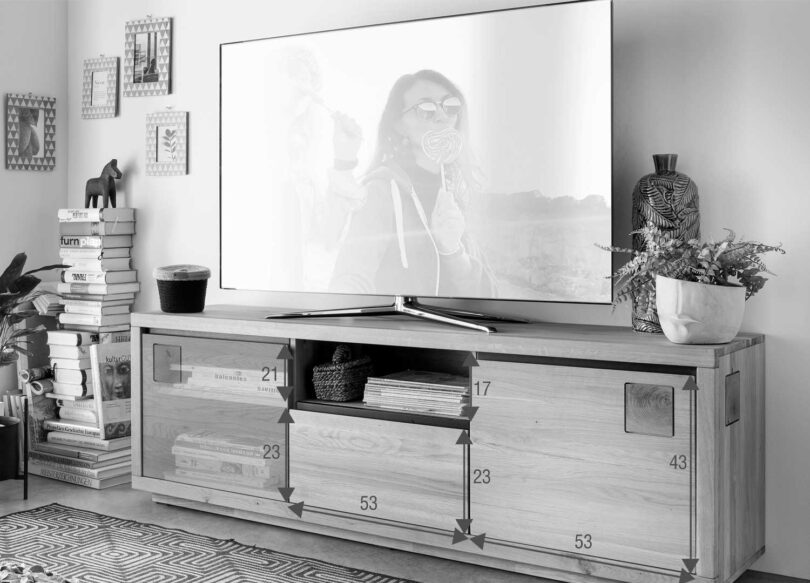 Dimensions du meuble TV 2 portes en bois massif