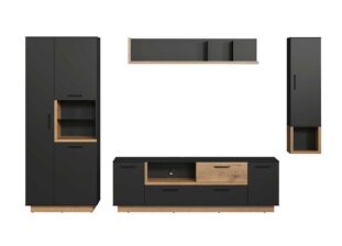 Ensemble TV design noir et bois