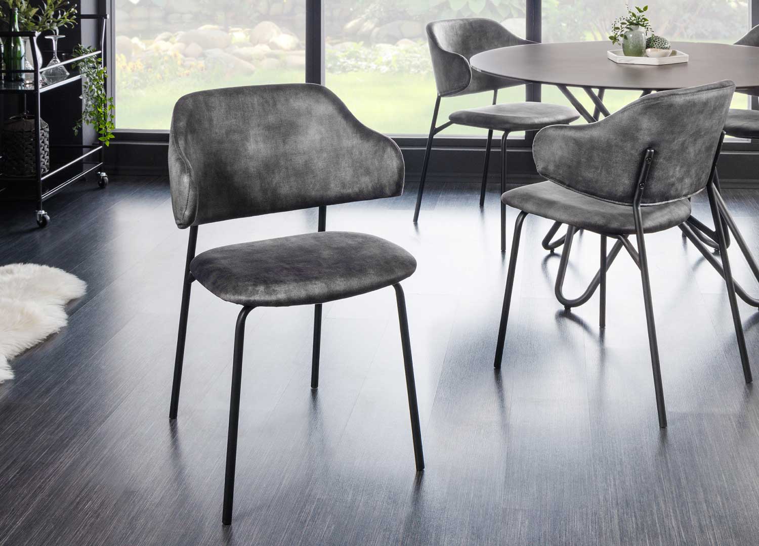 Lot de 2 chaises de salle à manger en tissu velours gris design