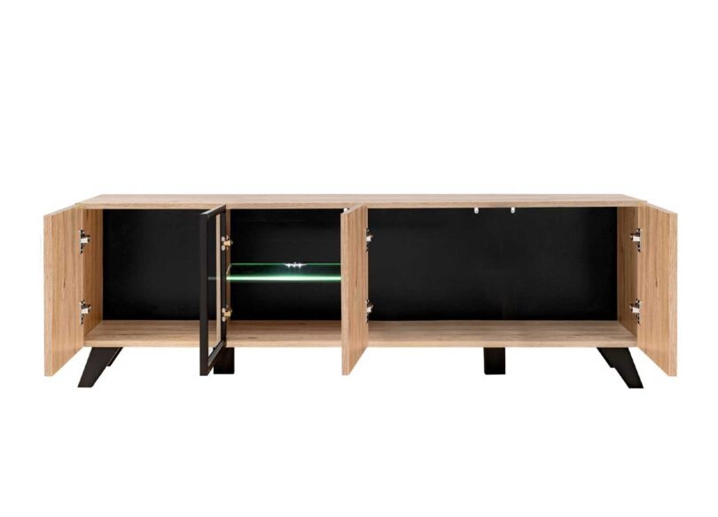 Meuble de télé tasseaux de bois avec étagère vitrée LED bland