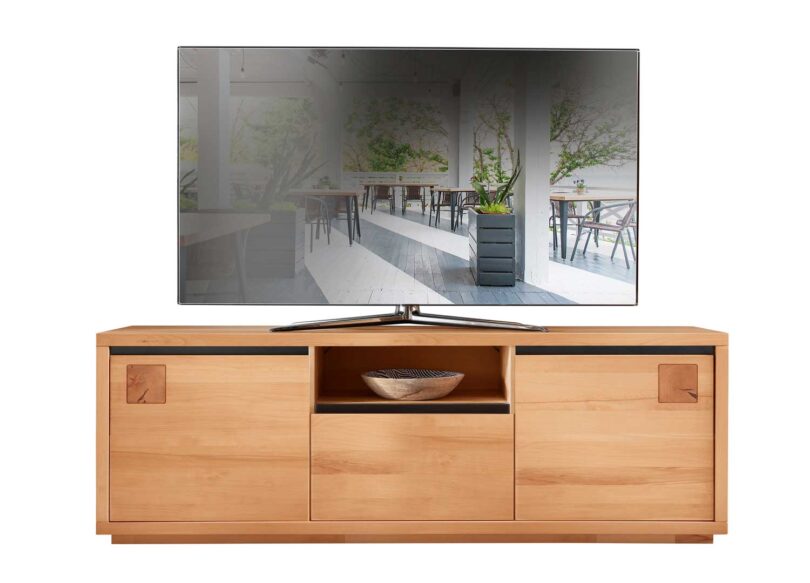 Meuble TV 2 portes en bois de hêtre massif robuste