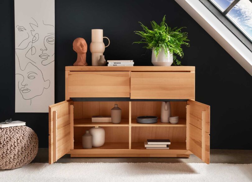 Buffet 2 portes et 2 tiroirs en bois de hêtre massif