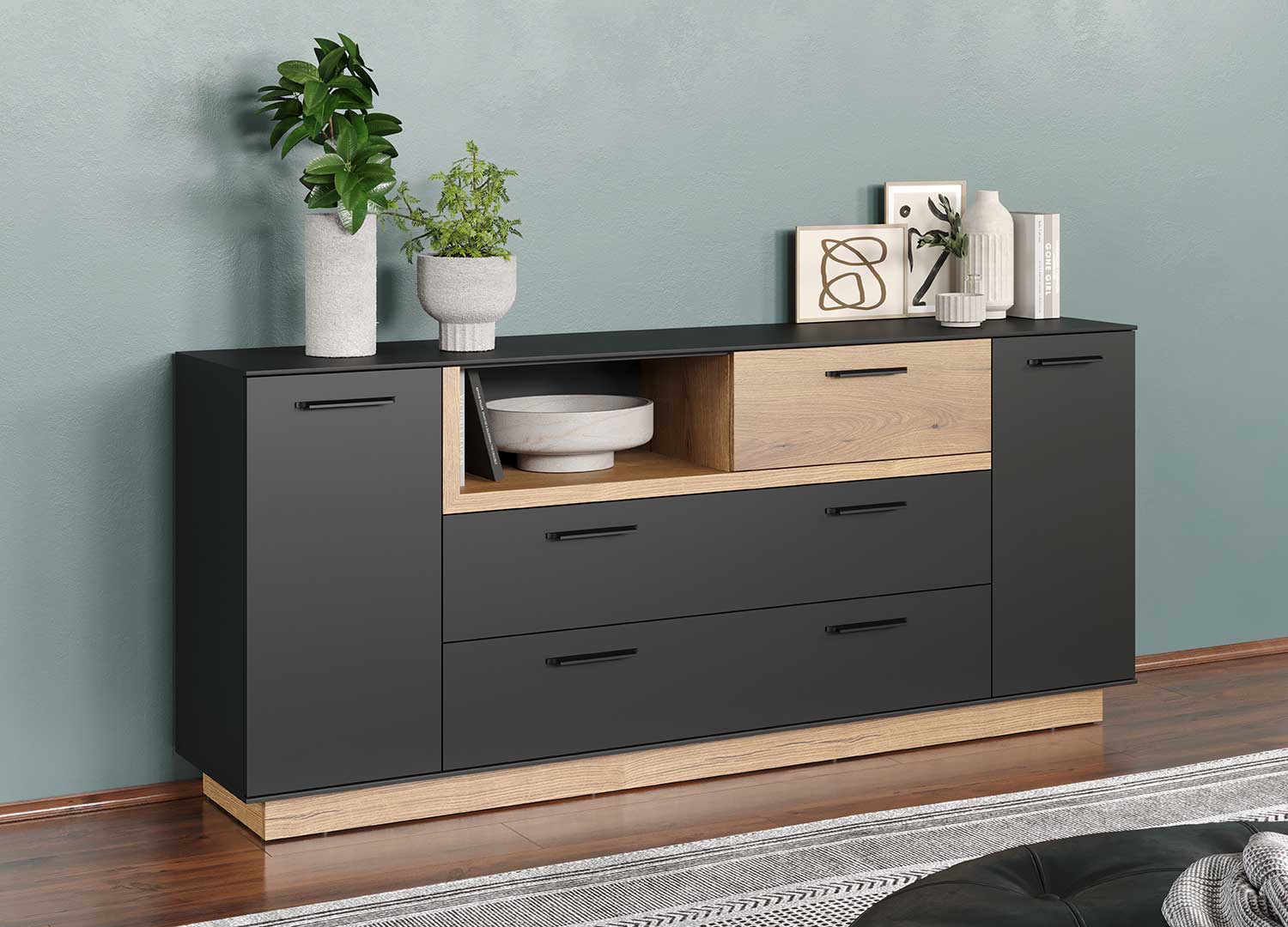 Meuble buffet moderne noir laqué pour salle à manger