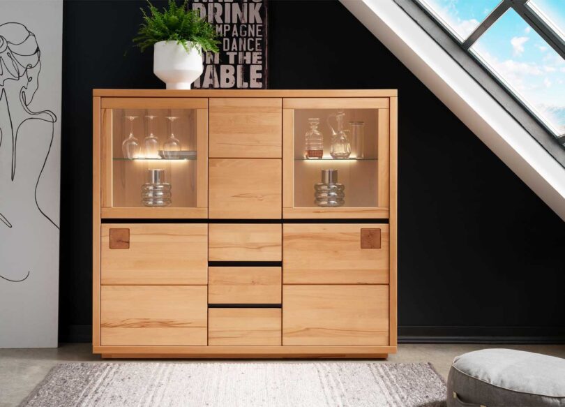 Vitrine large en bois massif de hêtre