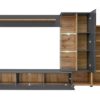 Ouverture du meuble de télé bois et gris design