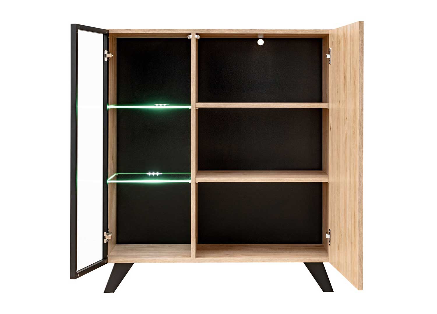 Petite vitrine tasseaux de bois avec LED et détails noirs